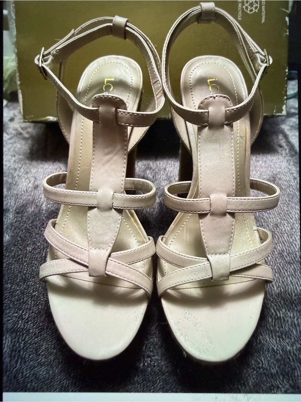 LC Lauren Conrad Light Taupe Strappy Platform Sandals